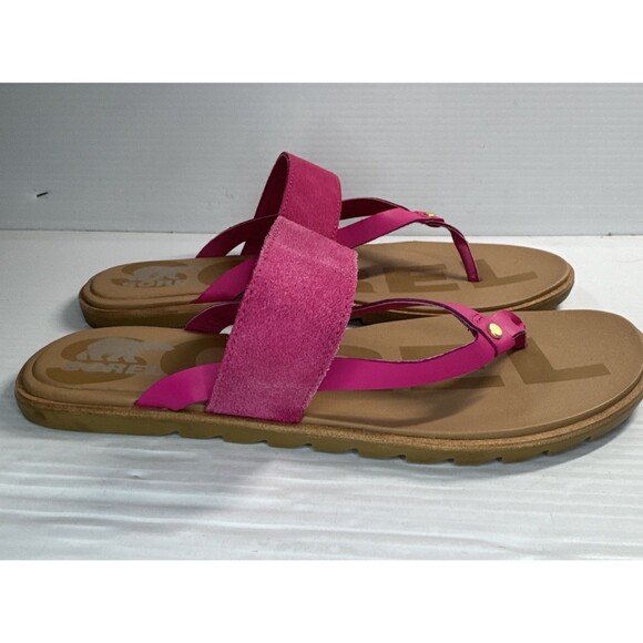 SOREL Woman’s Ella II Easy Flip T-Strap Sandals Thongs Fuchsia Fizz Sea Salt 11 - Picture 2 of 9